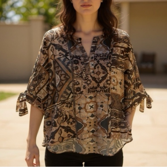 Chico's Bohemian Earthy Patterned Blouse - Picture 3 of 7